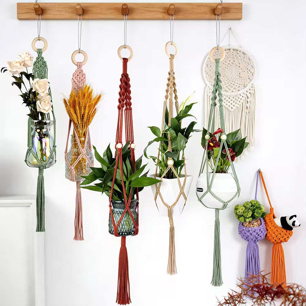 Macrame Kit for Beginners, Boho 4Pcs Plant Hanger DIY Kit for Home & Garden Decor