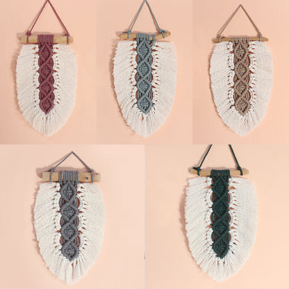 Macrame Kit Leaf Fringe Tapestry Weaving Kit | colour Leaf Vein Pattern | Customizable Leaf Shape | Bedroom/Living Room Decor | Beginner-Friendly