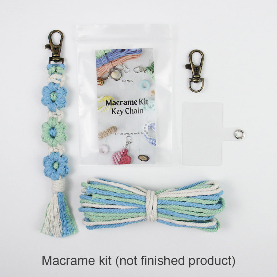 Macrame Kit Bohemian Style Interval Color Small Daisy Tassel Keychain Weaving Kit (Tassel Weaving Set): Polyester Rope, Tutorial, Antique Copper Lobster Clasp, Phone Clip. For Pendants/Bag Charms  Beginner Handmade DIY