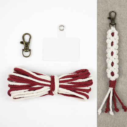 White Daisy Keychain Wristband Weaving Kit Macrame Kit: Premium Polyester Rope (2 colors, 3m each), Tutorial, Bronze Dog Clasp  Phone Clip, White Petals & Colored Center, Beginner-Friendly, For Pendants