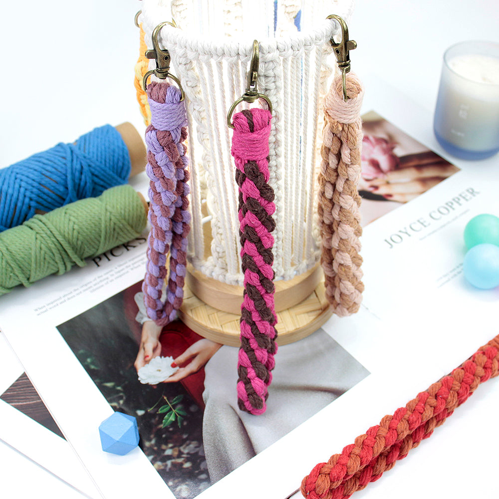Macrame Kit Diagonal Half-Knot Keychain Weaving Kit | Multi-Colors (Gradient/Contrast) | 2-Color Wrapping | Wristband/Anti-Lost Strap | Beginner-Friendly