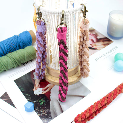 Macrame Kit Diagonal Half-Knot Keychain Weaving Kit | Multi-Colors (Gradient/Contrast) | 2-Color Wrapping | Wristband/Anti-Lost Strap | Beginner-Friendly