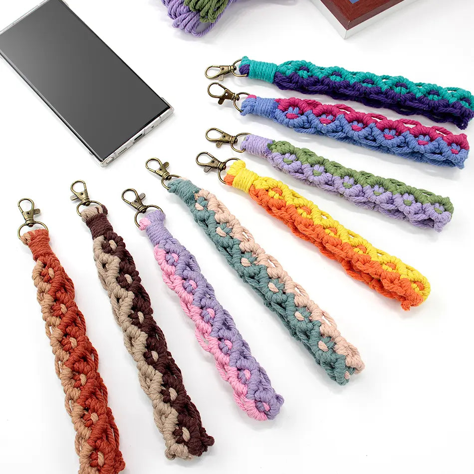 Macrame Kit for Beginners | DIY Diagonal Knot Macrame Wristlet Keychain Craft Kit