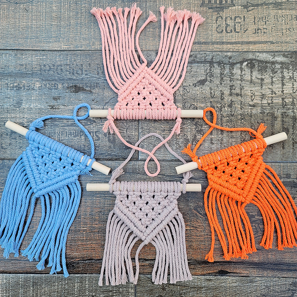 Macrame Kit Dopamine Mini Tapestry Weaving Kit | Triangle Body+Bottom Fringes | Multi-Color Option | Bedroom/Living Room Decor | Beginner-Friendly