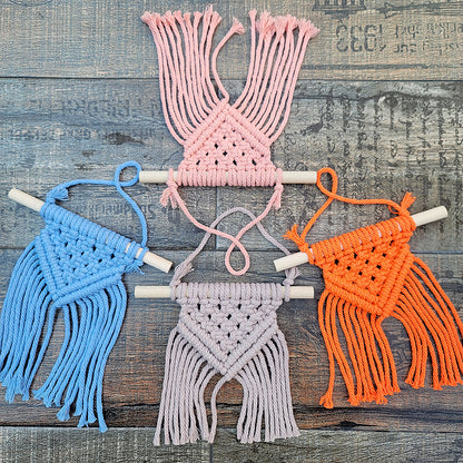 Macrame Kit Dopamine Mini Tapestry Weaving Kit | Triangle Body+Bottom Fringes | Multi-Color Option | Bedroom/Living Room Decor | Beginner-Friendly
