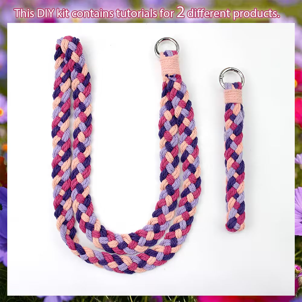 Macrame Kit for Beginners, Boho 2Pcs Braid Keychain & Lanyard DIY Craft Kit