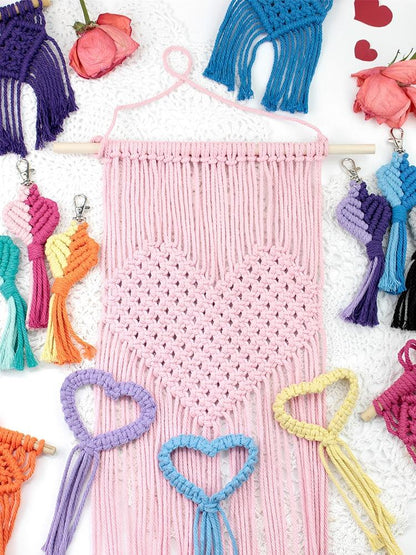 Macrame Kit Heart Series 4-Piece Combo Kit | Tassel Heart Tapestry/Keychain/Napkin Ring | Bohemian Style | Beginner Weaving