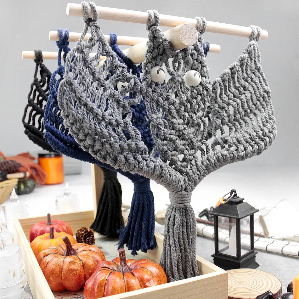 Macrame Kit for Beginners, Boho Halloween Bat Wall Hanging DIY Kit, Decor Gift