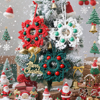Wooden Bead Woven Snowflake Ornament Kit - Macrame Kit for Christmas Decoration, Car & Bag DIY Accessory&Holiday Decoration