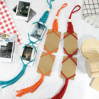 Macrame Kit for Beginners, Bohemian Woven Photo Frame Hanger, Polyester Fiber Handmade Polaroid Display Holder, DIY Craft Kit for Aesthetic Wall Decor, Car Pendant & Gift