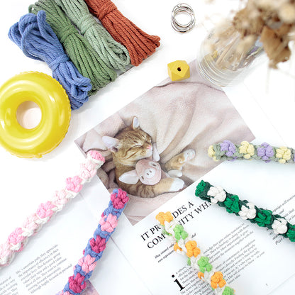 Macrame Kit Cute Cat Paw Wristband Keychain Weaving Kit | Multi-Colors | 2-Tone Pattern | Anti-Lost Strap/Bag Charm | Beginner-Friendly