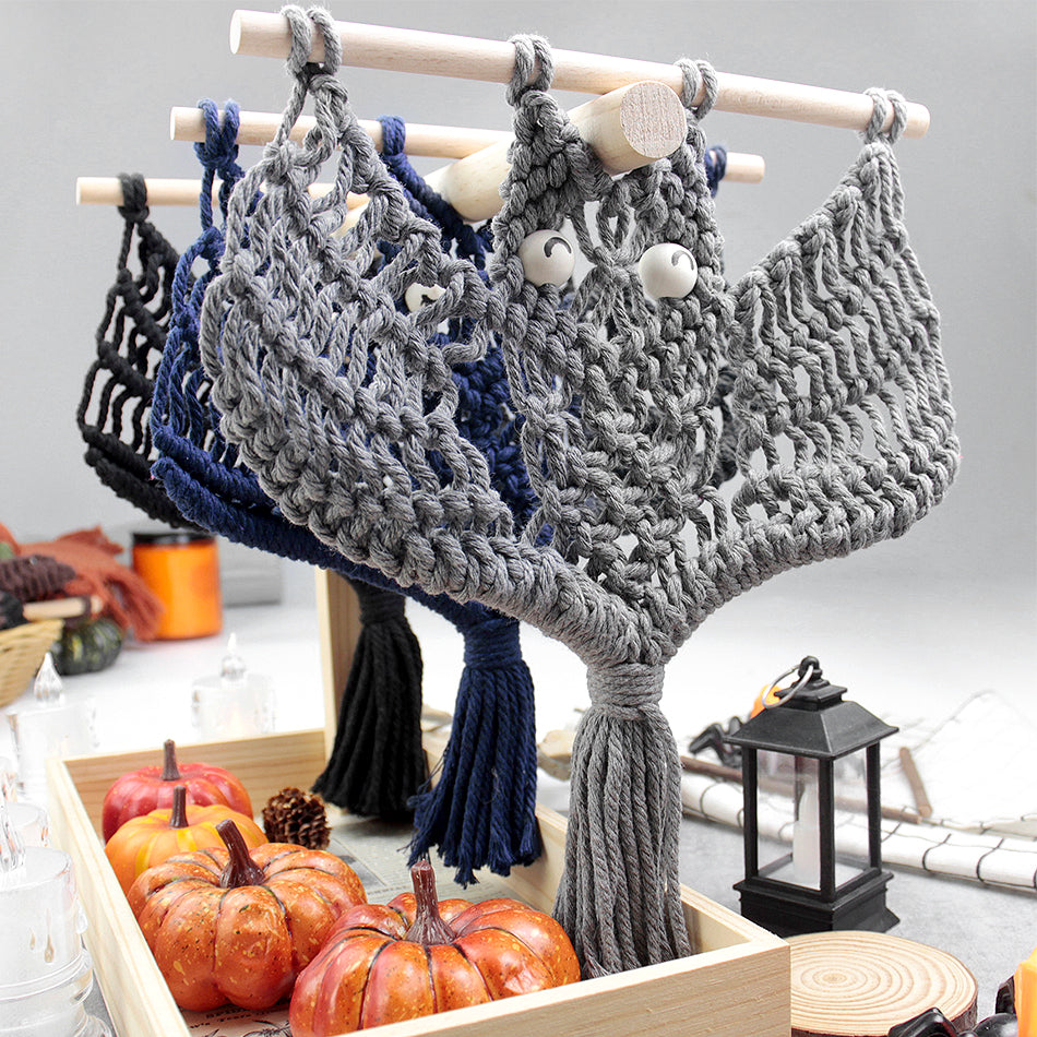 Halloween Bat Macrame DIY Kit - Handmade Weaving Supplies with English Tutorial | Spooky Holiday Craft Set
