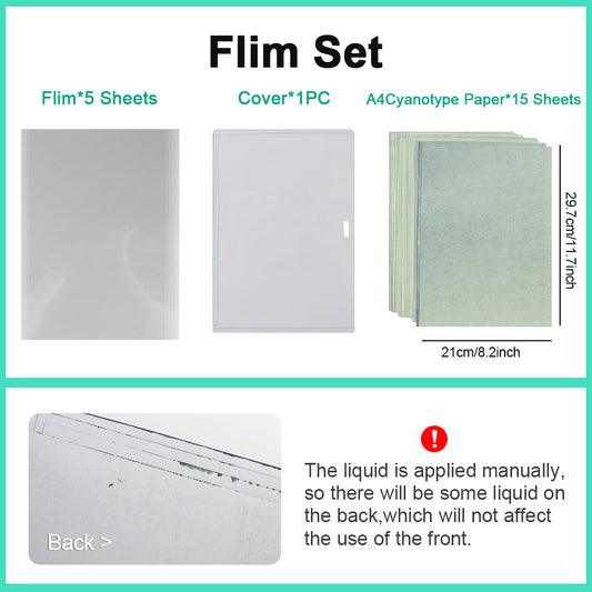 Cyanotype Set A4 Blank Film + Cyanotype Paper Kit (5 Films + 15 Sheets, White/Colored Optional) Homemade Material DIY For Advanced Enthusiasts Sun Art Paper, Vintage Printing