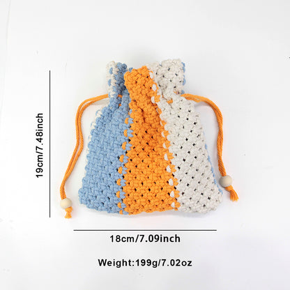 Macrame Kit Fortune Bag Storage Weaving Kit | 3-Color Patchwork | Drawstring Closure | Beginner-Friendly | Bead Accent | DIY Gift