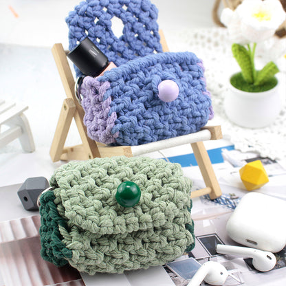 Square Earphone Bag Weaving Kit Macrame Kit | Bead Buckle Anti-Drop | Multi-Storage Use | DIY Gift | Beginner-Friendly