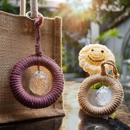 1 Set Round Crystal Car Hanging DIY Weaving Kit | Polyester Fiber Beginner-Friendly Shining Car & Home Decoration