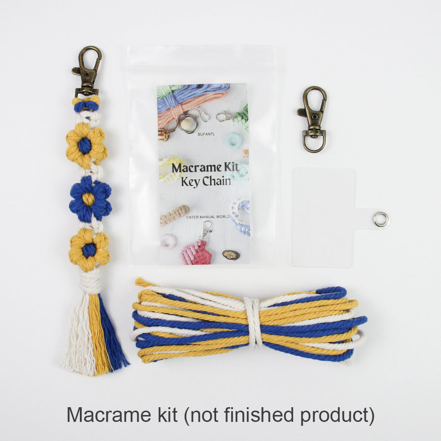 Macrame Kit Bohemian Style Interval Color Small Daisy Tassel Keychain Weaving Kit (Tassel Weaving Set): Polyester Rope, Tutorial, Antique Copper Lobster Clasp, Phone Clip. For Pendants/Bag Charms  Beginner Handmade DIY