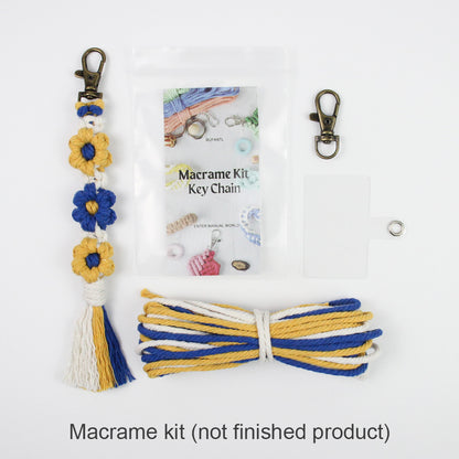 Macrame Kit Bohemian Style Interval Color Small Daisy Tassel Keychain Weaving Kit (Tassel Weaving Set): Polyester Rope, Tutorial, Antique Copper Lobster Clasp, Phone Clip. For Pendants/Bag Charms  Beginner Handmade DIY