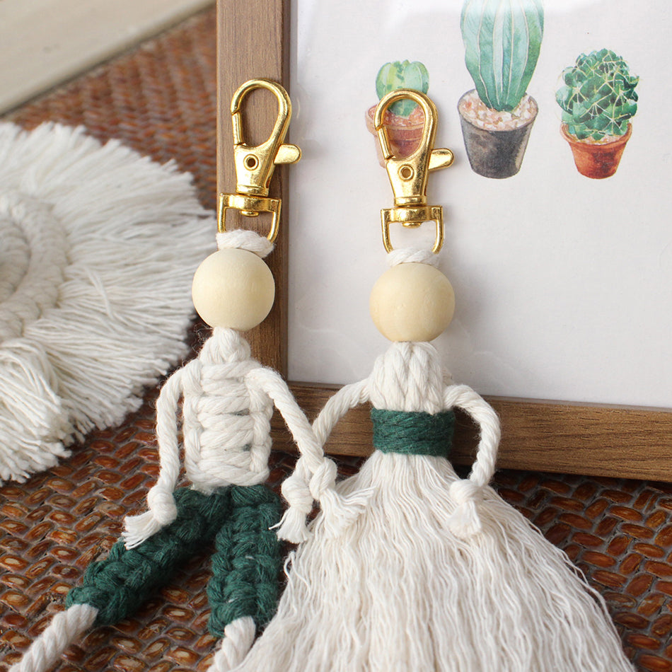 Macrame Kit Boy & Girl Handmade Weaving Keychain Set Movable Limbs, Fringe Skirt | Valentine's Day Gift, Beginner-Friendly