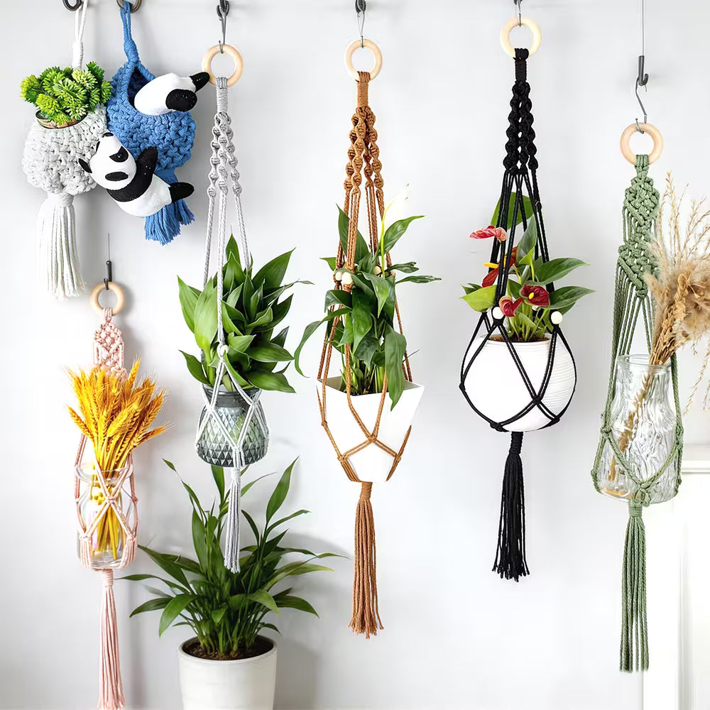Macrame Kit for Beginners, Boho 4Pcs Plant Hanger DIY Kit for Home & Garden Decor