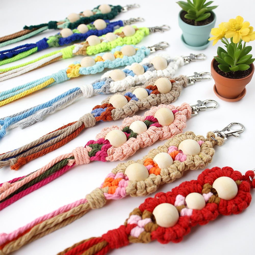 Wood Bead Fringe Keychain Weaving Kit Macrame Kit | Multi-Colors | Exquisite Design | Phone Pendant/Keychain | Beginner DIY Set