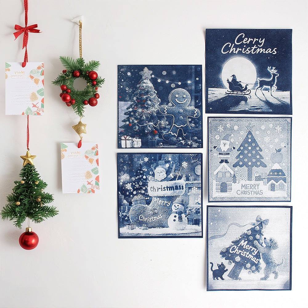 Christmas Cyanotype DIY Kit - 5 Sheets Sun Art Paper + 1 Christmas Film, Retro Printing/Mini Cyanotype Cards, For Beginners cyanotype set Retro Photography