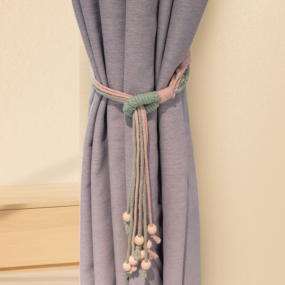 Macrame Kit Beaded Curtain Tieback Weaving Kit | Contrast Color Design | Wooden Bead Curtain Tieback | Curtain Organizer | Beginner Weaving