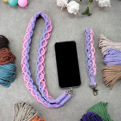 Macrame Kit Diagonal Curl Knot Keychain Combo Kit | Phone Wristband/Lanyard | Anti-Lost String | Beginner Weaving Lanyard