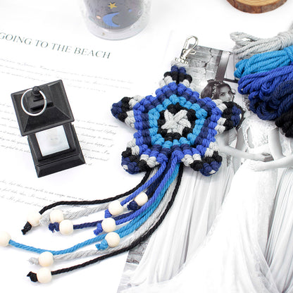 Macrame Kit 5-Pointed Star Keychain Weaving Kit | Multi-Colors |  Fringe + Wood Bead Decor | Wristband/Anti-Lost Strap | Beginner-Friendly