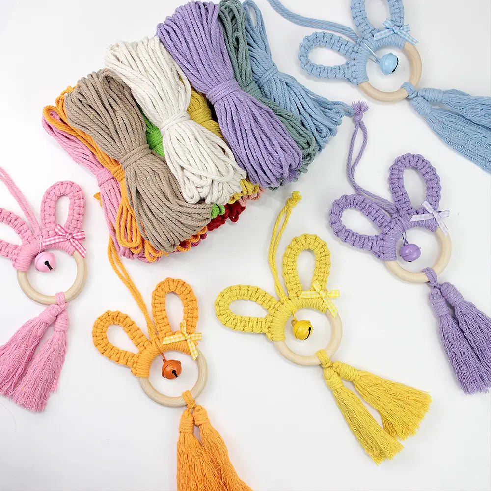 Macrame Kit for Beginners, Boho Rabbit Car Hanging DIY Craft Kit, Vintage Ethnic Ornament Making Set