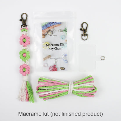 Macrame Kit Bohemian Style Interval Color Small Daisy Tassel Keychain Weaving Kit (Tassel Weaving Set): Polyester Rope, Tutorial, Antique Copper Lobster Clasp, Phone Clip. For Pendants/Bag Charms  Beginner Handmade DIY