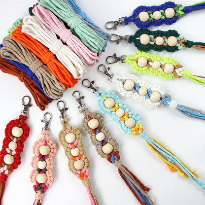 Wood Bead Fringe Keychain Weaving Kit Macrame Kit | Multi-Colors | Exquisite Design | Phone Pendant/Keychain | Beginner DIY Set