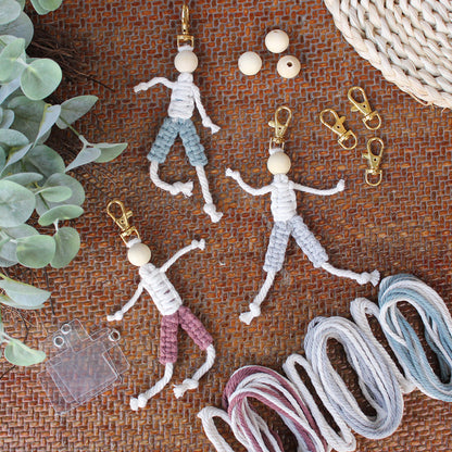 Macrame Kit: Boy-shaped Keychain Weaving Craft Material Package, including tutorials, complete materials, vivid and lifelike, multiple colors available. Keychain, small accessory, creative gift, suitable for beginners and DIY enthusiasts.