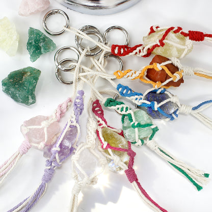 1 Set Handmade Crystal Chip Keychain DIY Macraem Kit, Polyester Fiber Creative Craft Materials for Beginners