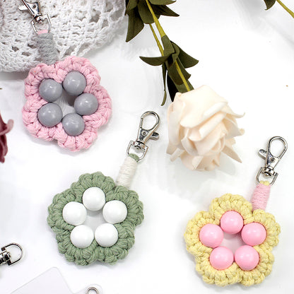Wood Bead Flower Keychain Weaving Kit Macrame Kit | Multi-Colors | Cute Vitality | Bag Charm/Keychain | Beginner DIY Set