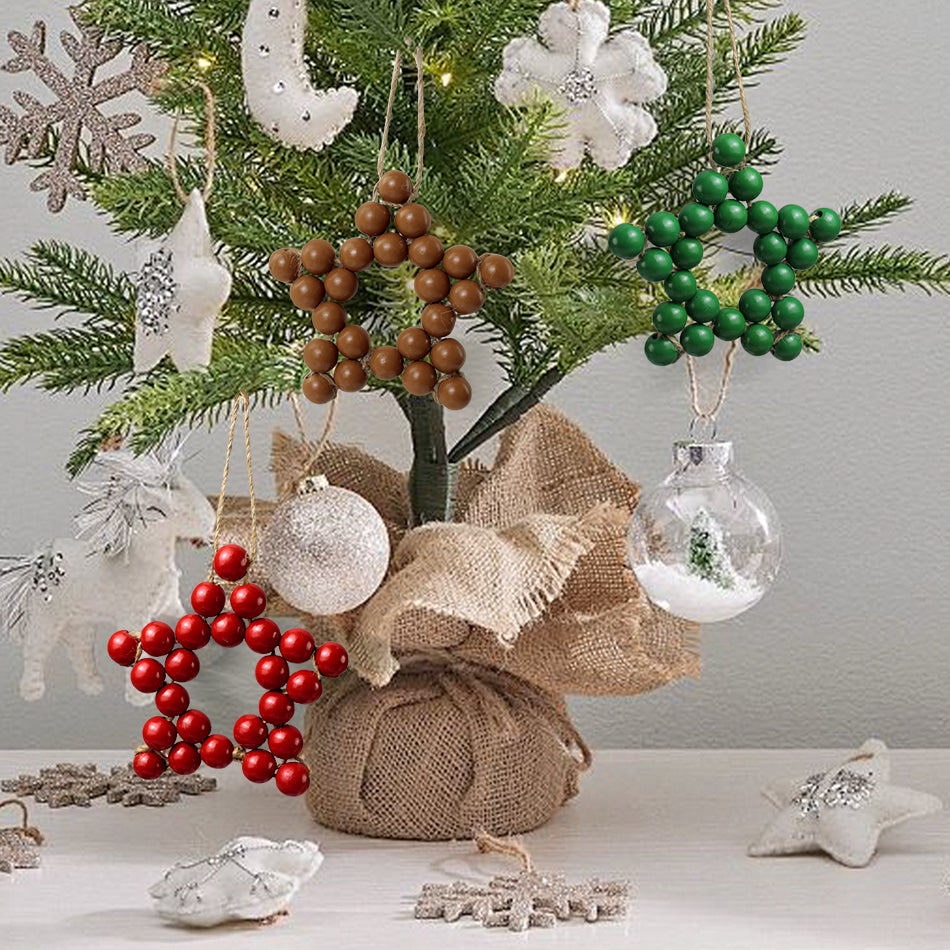 Macrame Kit Christmas Wooden Bead Star Weaving Kit | Single-Color Beads | Symmetrical & Plump | Multi-Scene Decor | Beginner-Friendly| Car/Home Use