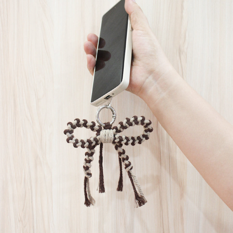 Bow Keychain Weaving Craft Material Pack Macrame Kit - High-quality Polyester Rope (2 meters each in 2 colors) with Tutorial, Key Ring with Spring Clasp, Phone Clip, Bohemian Style, Beginner-friendly