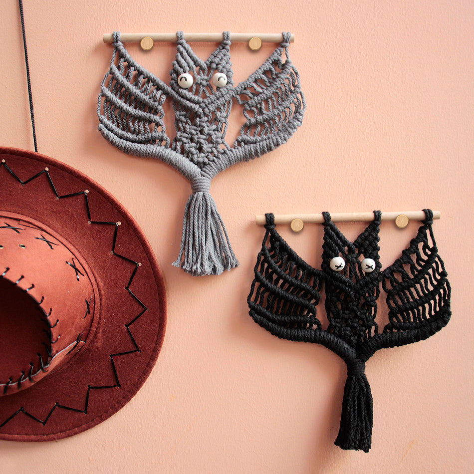 Halloween Bat Macrame DIY Kit - Handmade Weaving Supplies with English Tutorial | Spooky Holiday Craft Set