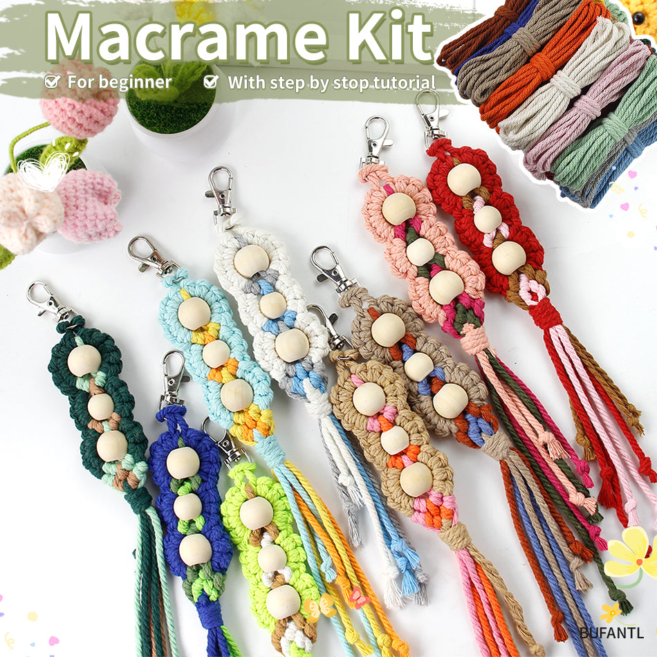 Wood Bead Fringe Keychain Weaving Kit Macrame Kit | Multi-Colors | Exquisite Design | Phone Pendant/Keychain | Beginner DIY Set