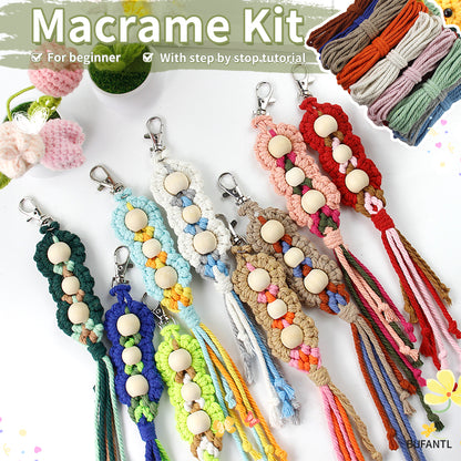 Wood Bead Fringe Keychain Weaving Kit Macrame Kit | Multi-Colors | Exquisite Design | Phone Pendant/Keychain | Beginner DIY Set