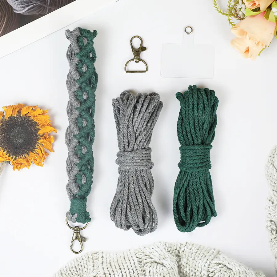 Macrame Kit for Beginners | DIY Diagonal Knot Macrame Wristlet Keychain Craft Kit