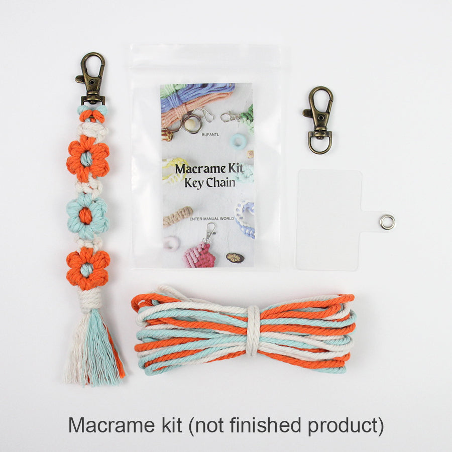 Macrame Kit Bohemian Style Interval Color Small Daisy Tassel Keychain Weaving Kit (Tassel Weaving Set): Polyester Rope, Tutorial, Antique Copper Lobster Clasp, Phone Clip. For Pendants/Bag Charms  Beginner Handmade DIY