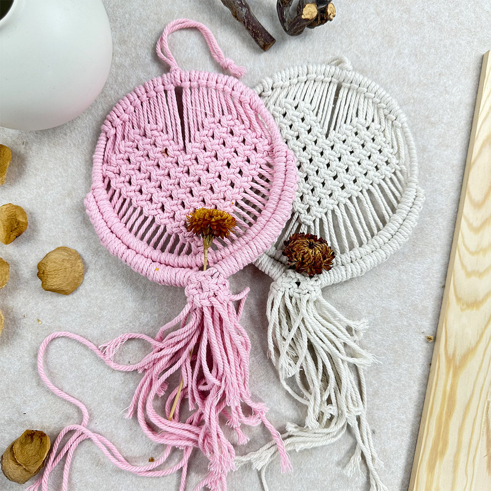 Macrame Kit for Beginners, Handwoven Heart Dry Flower Hanger, Aesthetic Wall Tapestry Ornament, DIY Weaving Supplies for Wedding Background, Home & Homestay Soft Decoration