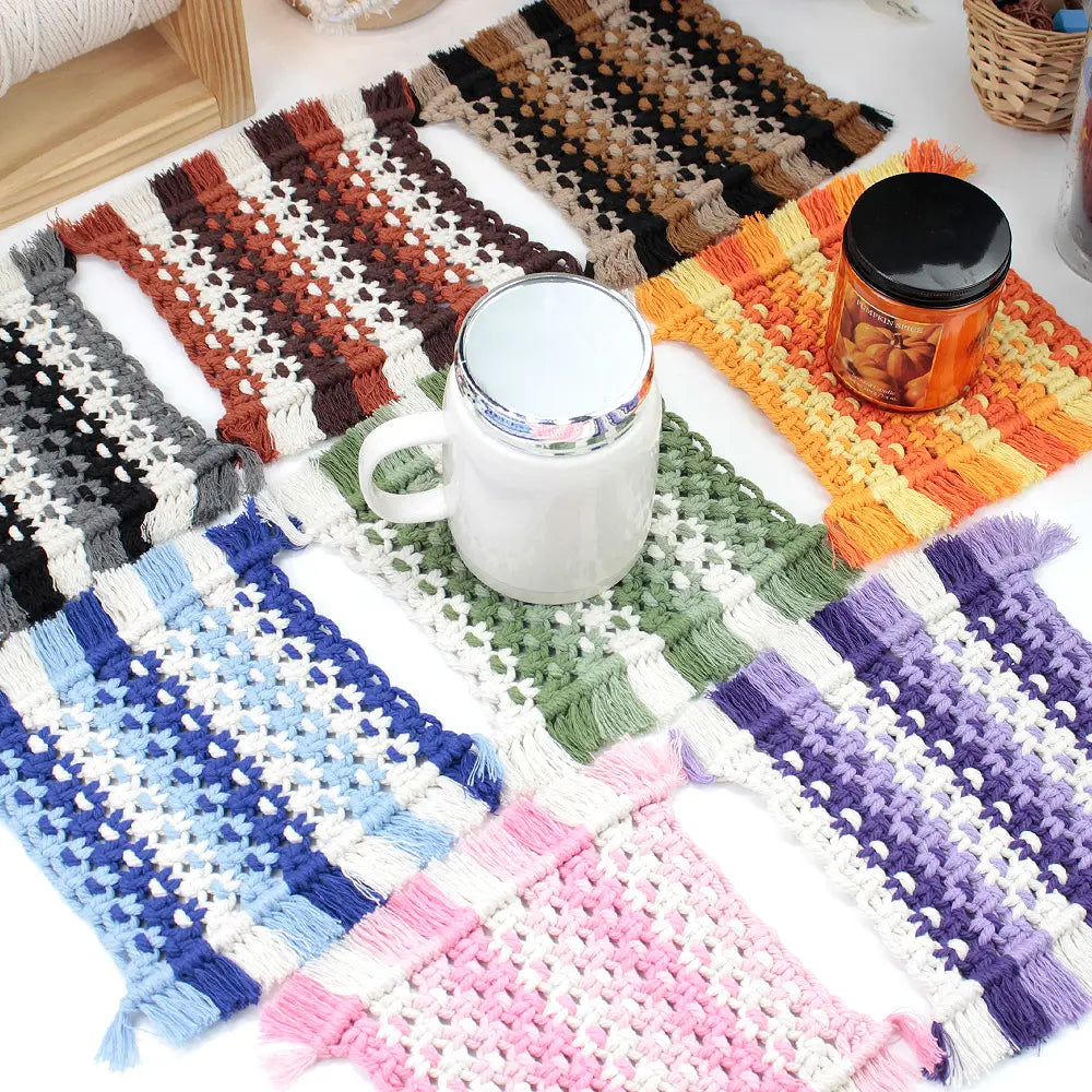 Macrame Kit for Beginners, Boho Square Coaster DIY Kit, Table Home Decor Gift