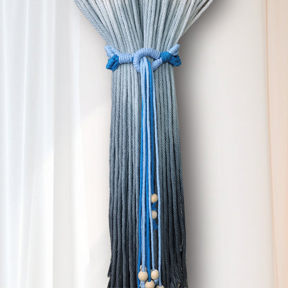 Macrame Kit Beaded Curtain Tieback Weaving Kit | Contrast Color Design | Wooden Bead Curtain Tieback | Curtain Organizer | Beginner Weaving