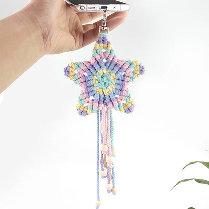 Macrame Kit 5-Pointed Star Keychain Weaving Kit | Multi-Colors |  Fringe + Wood Bead Decor | Wristband/Anti-Lost Strap | Beginner-Friendly