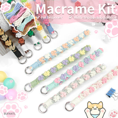 Macrame Kit Cute Cat Paw Wristband Keychain Weaving Kit | Multi-Colors | 2-Tone Pattern | Anti-Lost Strap/Bag Charm | Beginner-Friendly