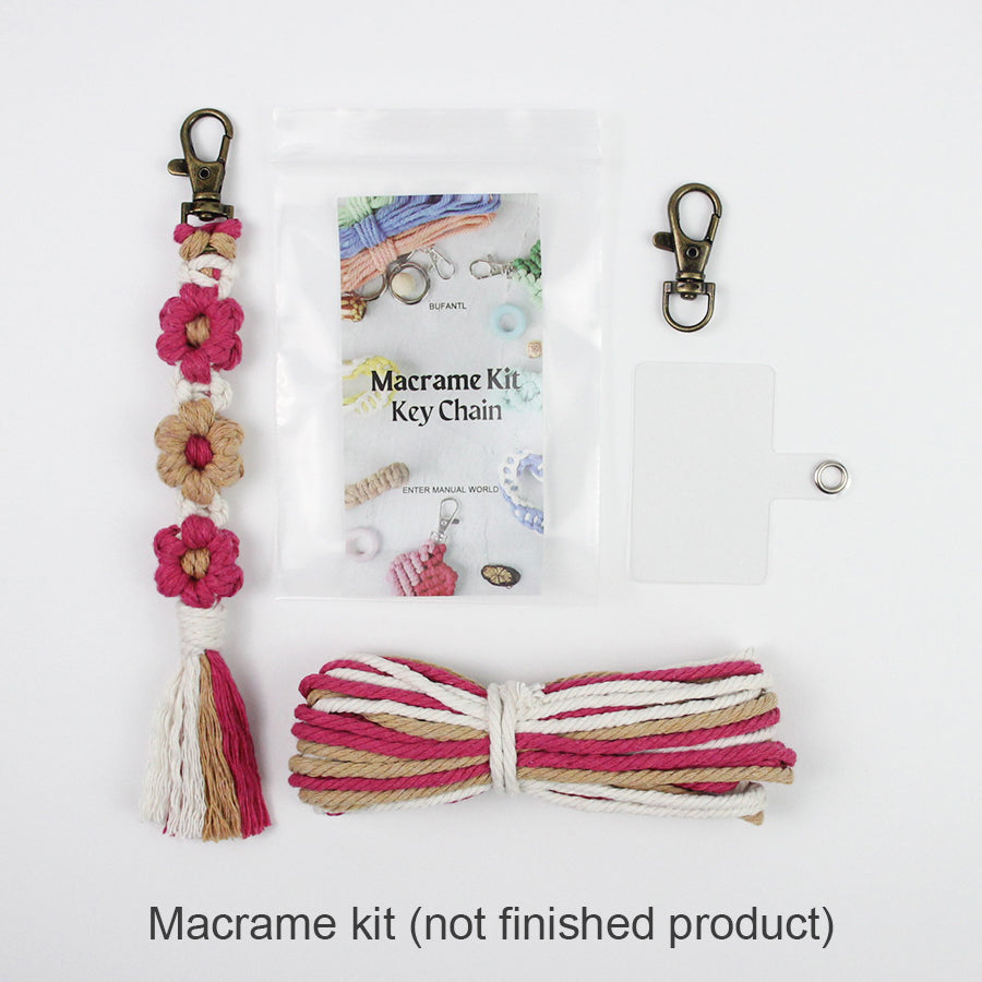 Macrame Kit Bohemian Style Interval Color Small Daisy Tassel Keychain Weaving Kit (Tassel Weaving Set): Polyester Rope, Tutorial, Antique Copper Lobster Clasp, Phone Clip. For Pendants/Bag Charms  Beginner Handmade DIY