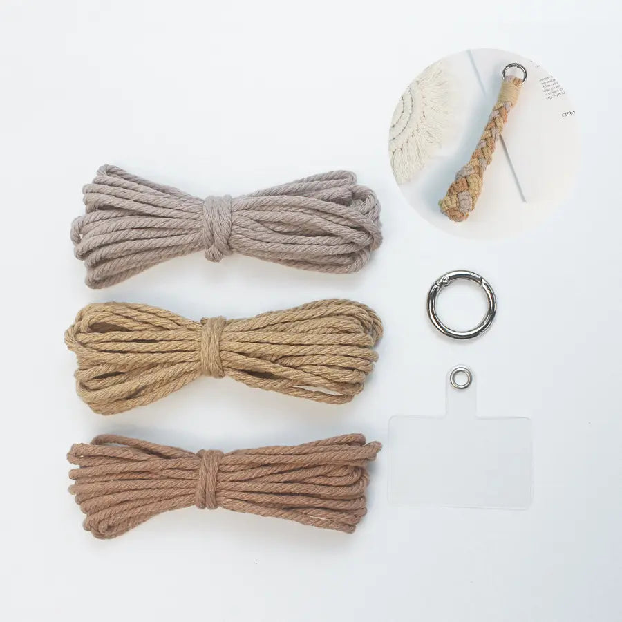 Macrame Kit for Beginners | DIY 3-Strand Braid Square Knot Macrame Keychain Wrist Strap Craft Kit