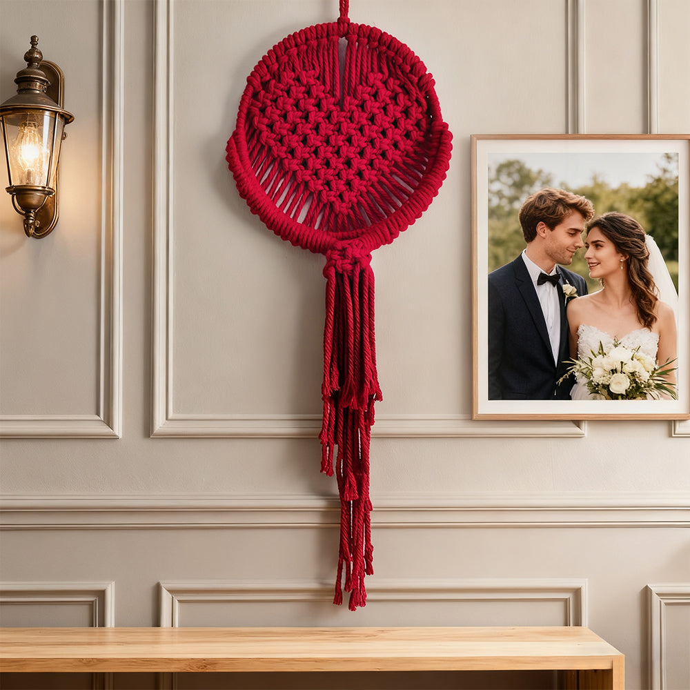 Macrame Kit for Beginners, Handwoven Heart Dry Flower Hanger, Aesthetic Wall Tapestry Ornament, DIY Weaving Supplies for Wedding Background, Home & Homestay Soft Decoration